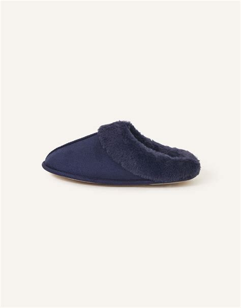 Faux Fur Mule Slippers Blue | Slippers | Accessorize UK