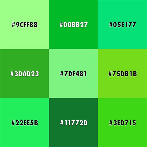 Shades Of Green Paint Color Chart