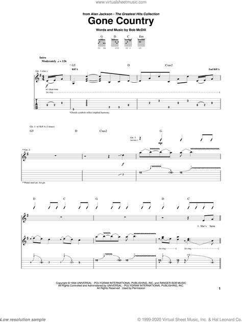 Gone Country sheet music for guitar (tablature) (PDF)