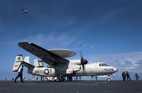 An E-2C Hawkeye prepares to launch from the flight deck ab… | Flickr