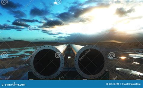 Pipeline Transportation Oil, Natural Gas or Water in Metal Pipe. Oil Concept. 3d Rendering ...