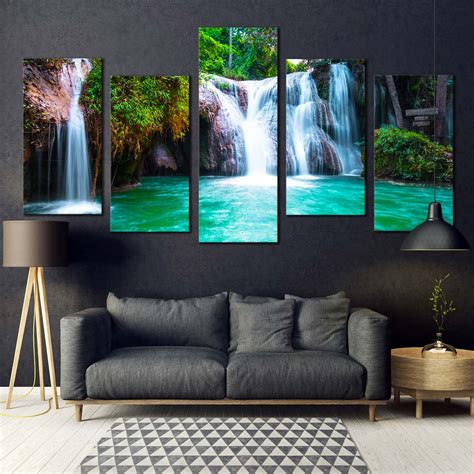 Waterfall Scene Canvas Wall Art, Beautiful White Waterfall Scenery 5 ...