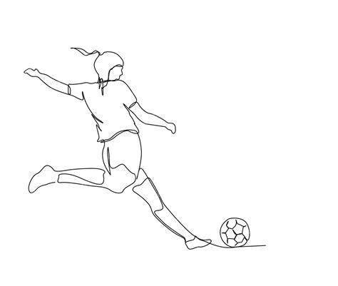 Premium Vector | Continuous one line drawing of soccer players a young woman playing football ...