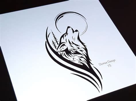 Tribal Howling Wolf Tattoo Design and Stencil Wolf and Moon - Etsy