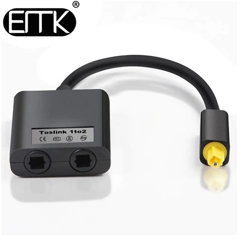 EMK Digital SPDIF Optical Audio Splitter 2 Way Toslink Splitter Adapter 1 input 2 Output SPDIF ...