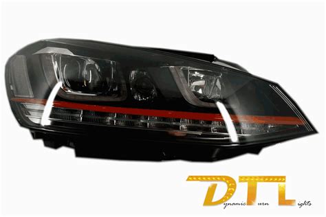 RHD Headlights 3D LED DRL suitable for VW Golf 7 VII (2012-2017) RED R20 GTI Look LED Flowing ...