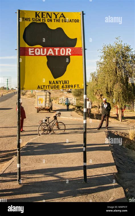 Nanyuki, Kenya - March 6, 2015: View at the sign posted at equator in Nanyuki in Kenya Stock ...