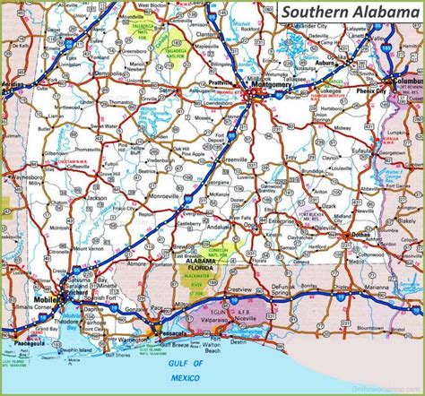 Map of Southern Alabama - Ontheworldmap.com