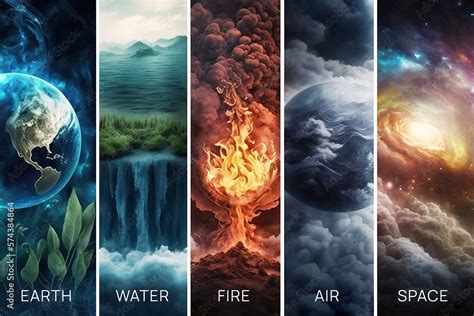 Epic impression 5 elements earth fire air water space, generative ai ...