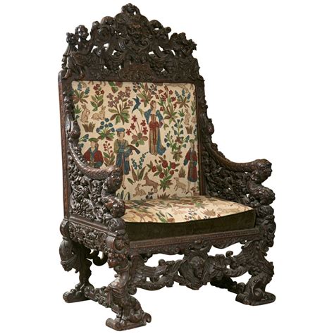 Antique Oversized Carved Medieval Throne Chair at 1stdibs