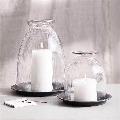 Ribbed Domed Glass Large Candle Holder With Tray | Candle Holders | The White Company UK