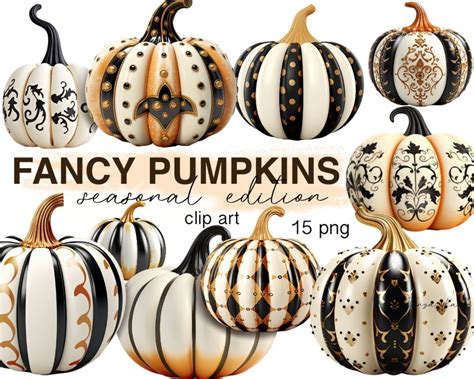 Neutral Black White Pumpkins Clipart Bundle,autumn Png Graphic for Sublimation & Commercial Use ...