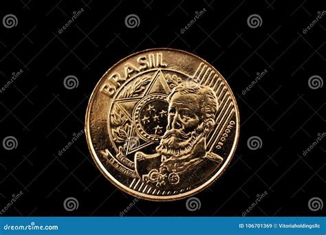 Brazilian 25 Centavo Coin Isolated on a Black Background Stock Image ...