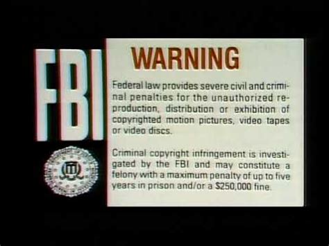 Warner Home Video FBI Warning 1982 2004 - YouTube