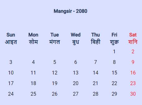 Nepali Calendar 2080 | Nepali Date Today