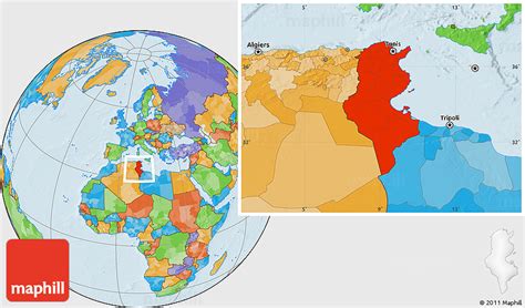 Political Location Map of Tunisia