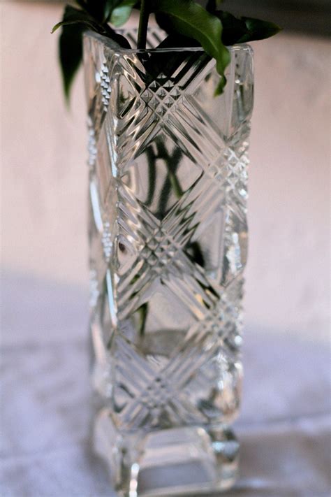 Diamond Pattern Cut Glass Vase