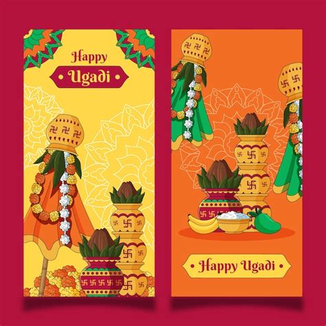 Free Vector | Hand drawn vertical banner template for ugadi festivity