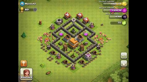 BEST Defense Base For Town Hall Level 4 - Clash Of Clans Defense Strategy - YouTube