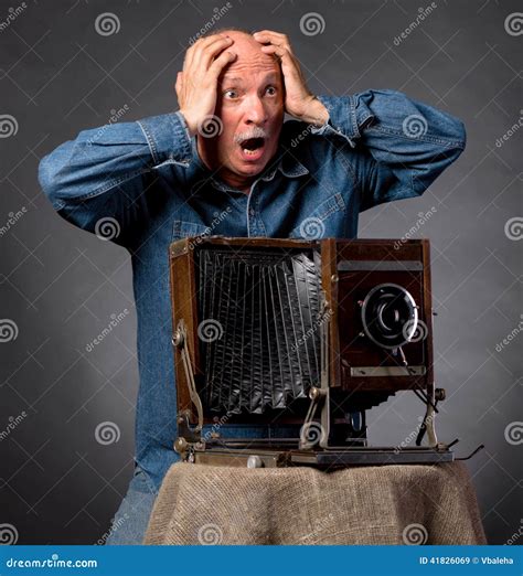 Man with Vintage Wooden Photo Camera Stock Image - Image of caucasian, elderly: 41826069