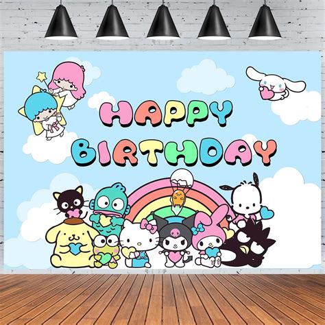 Buy Hello Kitty, Kuormi, Cinnamoroll Birthday Party Supplies, Happy Birthday Backdrop for Kawaii ...