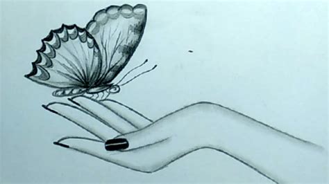 Cute Pencil Sketch Drawing Idea Beautiful Butterfly On Hand - YouTube