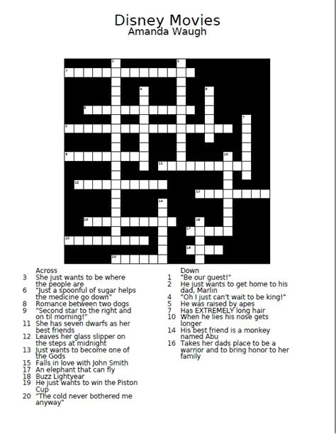 Printable Disney Crossword Puzzles