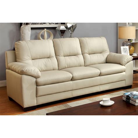 Furniture of America Contemporary Faux Leather Truman Sofa, Ivory ...