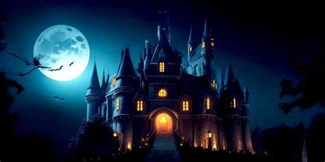 Halloween with night and scary castle | Premium AI-generated image