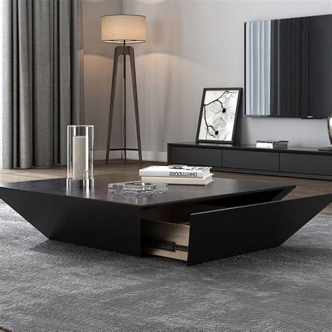 Modern Wood Coffee Table with Storage Square Drum Coffee Table with 1-Drawer | Drum coffee table ...