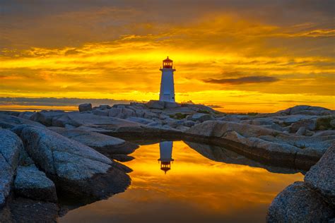 Peggy's Cove Lighthouse Reflection At Sunset Fine Art Photo | Photos by Joseph C. Filer