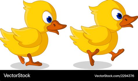 Cute two baby duck cartoon walking Royalty Free Vector Image