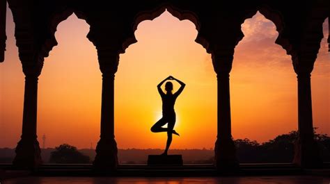 Premium AI Image | A woman practicing yoga in front of a sunset