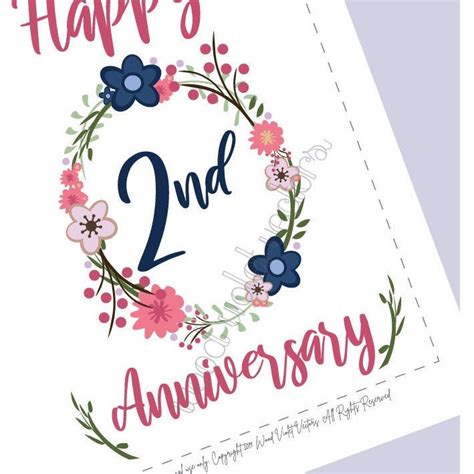 Happy 2nd Anniversary Printable Card 5x7 Happy Anniversary | Etsy