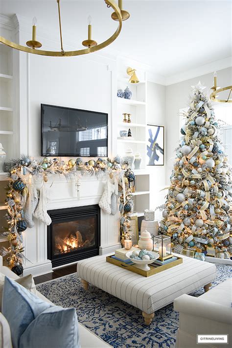 Christmas Living Room: Soft Blue + Gold | CITRINELIVING
