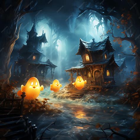 Premium AI Image | two little ghosts flying through a old and spooky ...