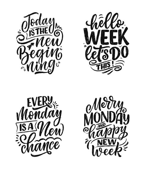 Premium Vector | Set with hand drawn lettering quotes in modern calligraphy style about monday ...