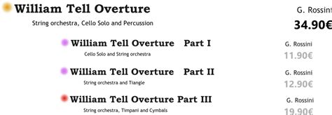 William Tell Overture PACK – string orchestra easy sheet music