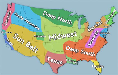 5 Regions of the United States Map: US State Geography