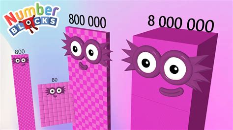 Numberblocks Comparison 8 80 800 8000 80000 to 8 Million Numberblocks Standing Tall - YouTube