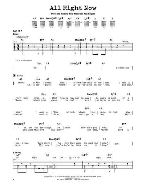 All Right Now Sheet Music | Free | Guitar Lead Sheet