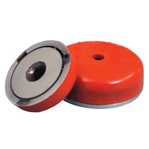 AlNiCo Shallow Pot Magnet Red Painted w/ threaded countersunk hole