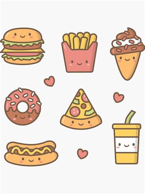 "Kawaii Love Junk Food Doodles" Sticker by rustydoodle | Redbubble 601863937682632673 | Mini ...