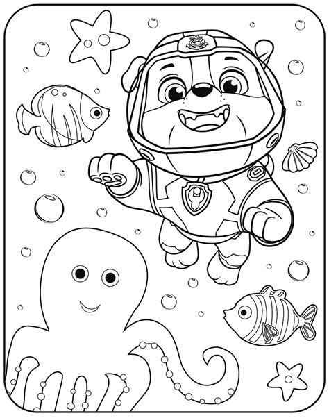 Rubble Underwater | Paw patrol coloring pages, Paw patrol coloring, Summer coloring pages