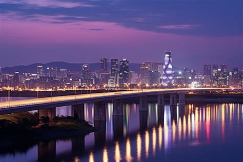 Seoul At Night With A Skyline View Background, River, Gangbyeon Expressway, Architecture ...