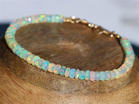 Solid Gold 14K Welo Opal Bracelet, Ethiopian Opal Bracelet - Valltasy