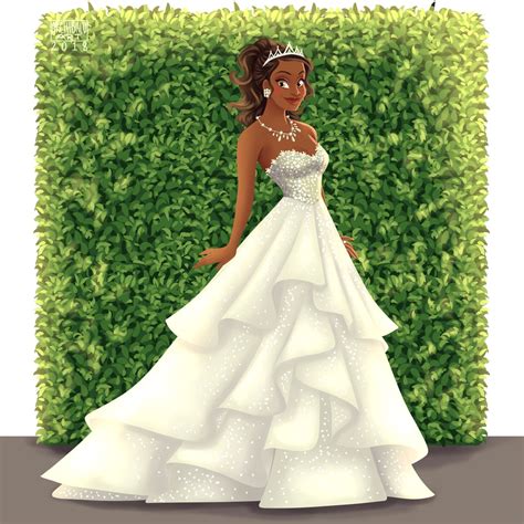 Tiana's Tiered Wedding Dress Is Definitely Fit For Royalty | Disney Princesses as Brides Art ...