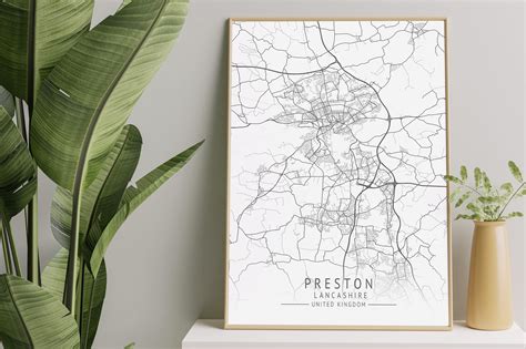 Preston - Lancashire UK Gray City Map Graphic by calendarstores ...