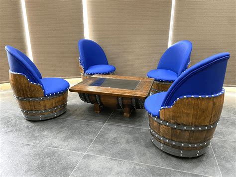 4-Chair Coffee Table Set - Oak Wood Wine Barrels