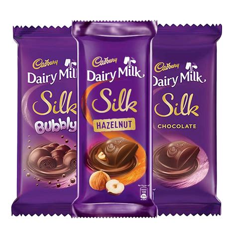 Cadbury Dairy Milk Silk Large Chocolates Combo (1 x Plain 150g, 1 x Bubbly 120g and 1 x Hazelnut ...